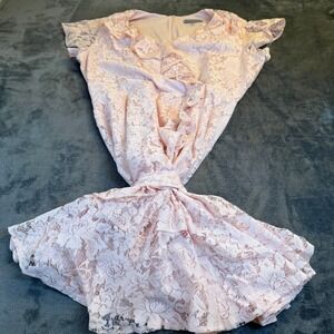 Danny & Nicole Pink Lace Ruffle V Neck Dress Women Size 16